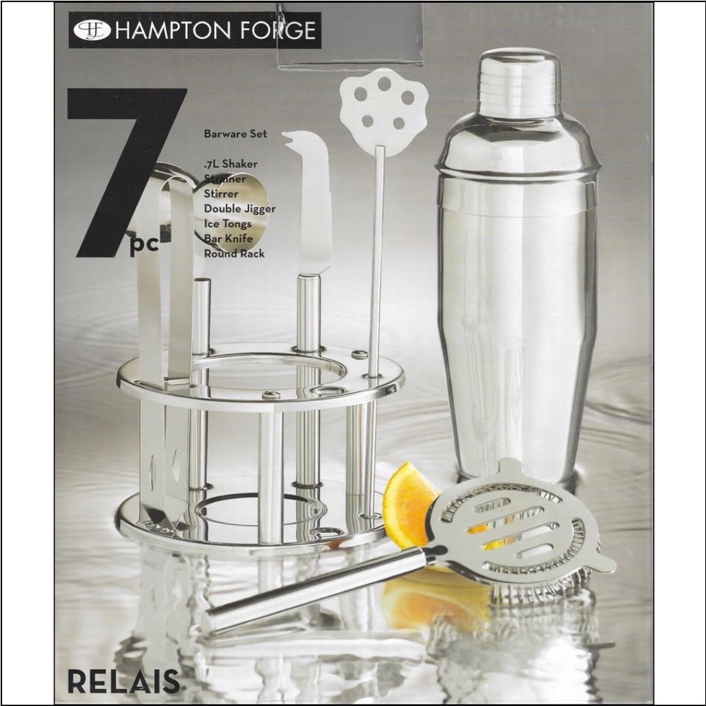 HAMPTON FORGE Relais 7 Piece Stainless Steel Bar Barware Cocktail Set NEW